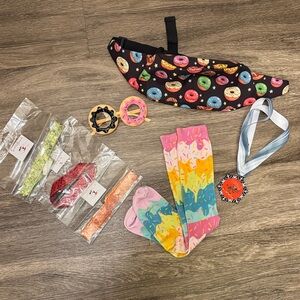 Colorful Donut Print Waist Bag, glasses, long socks; finisher medal, 3 headbands